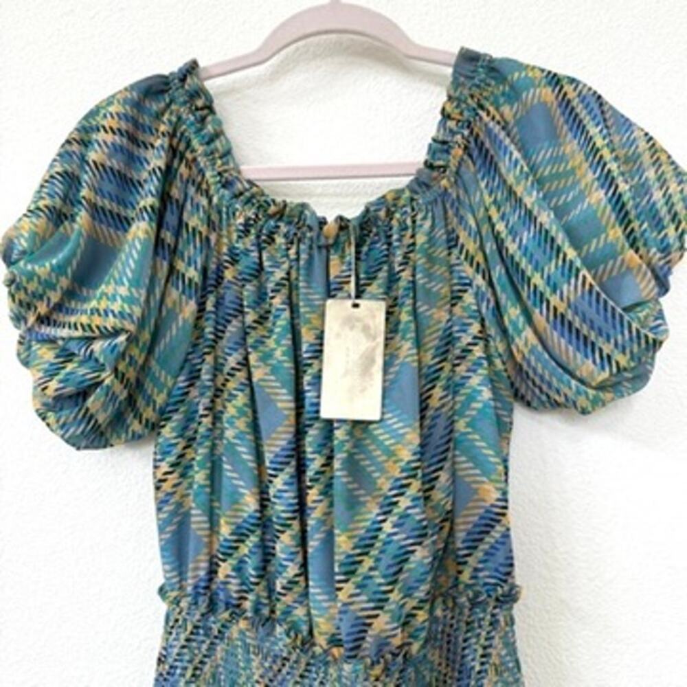 RAMY BROOK Harla Dress Blue Multicolor Pleated Boho Puff Sleeve Fairycore NWT S - Picture 6 of 11